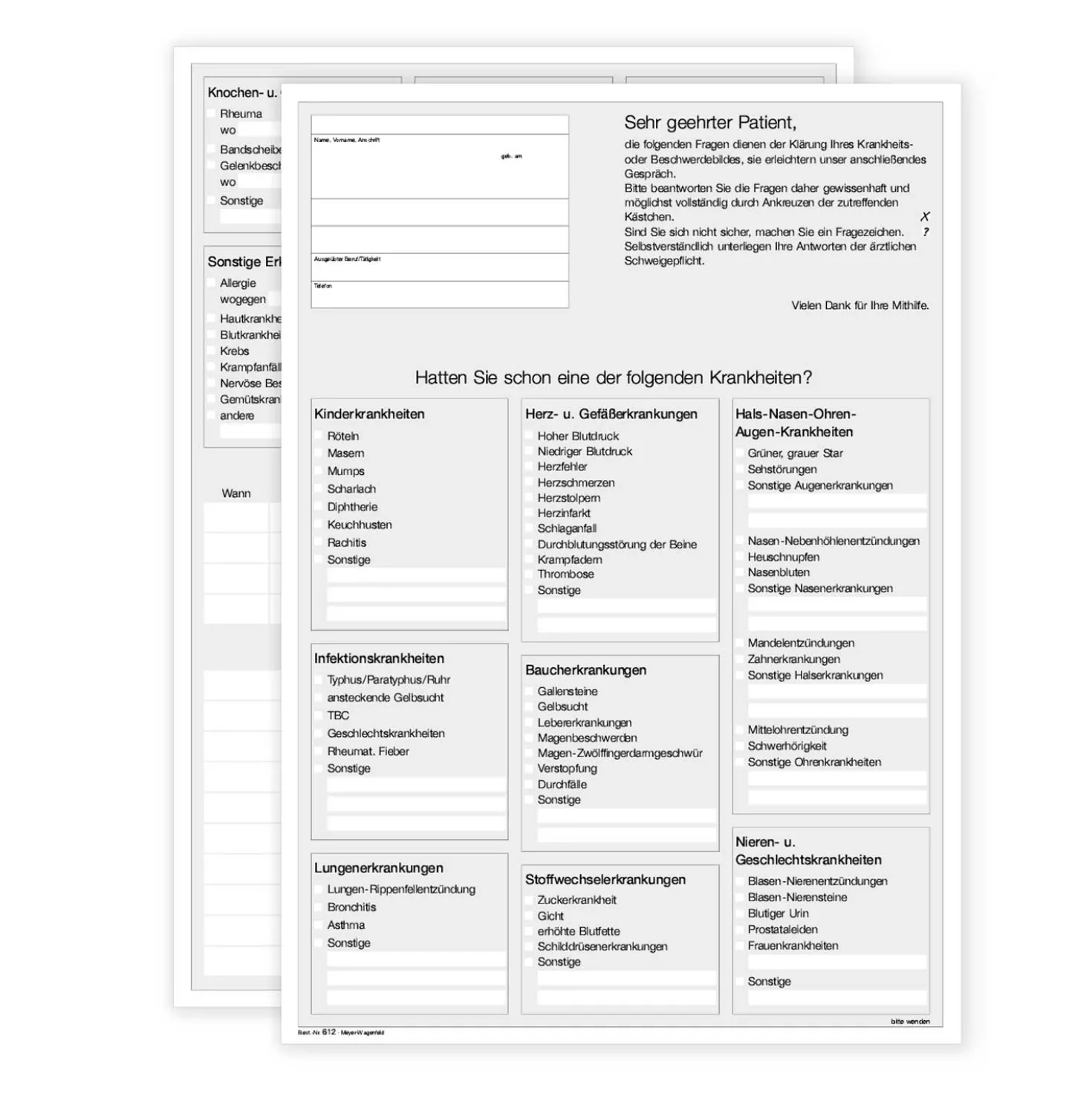 Anamnesebogen für Neupatienten
