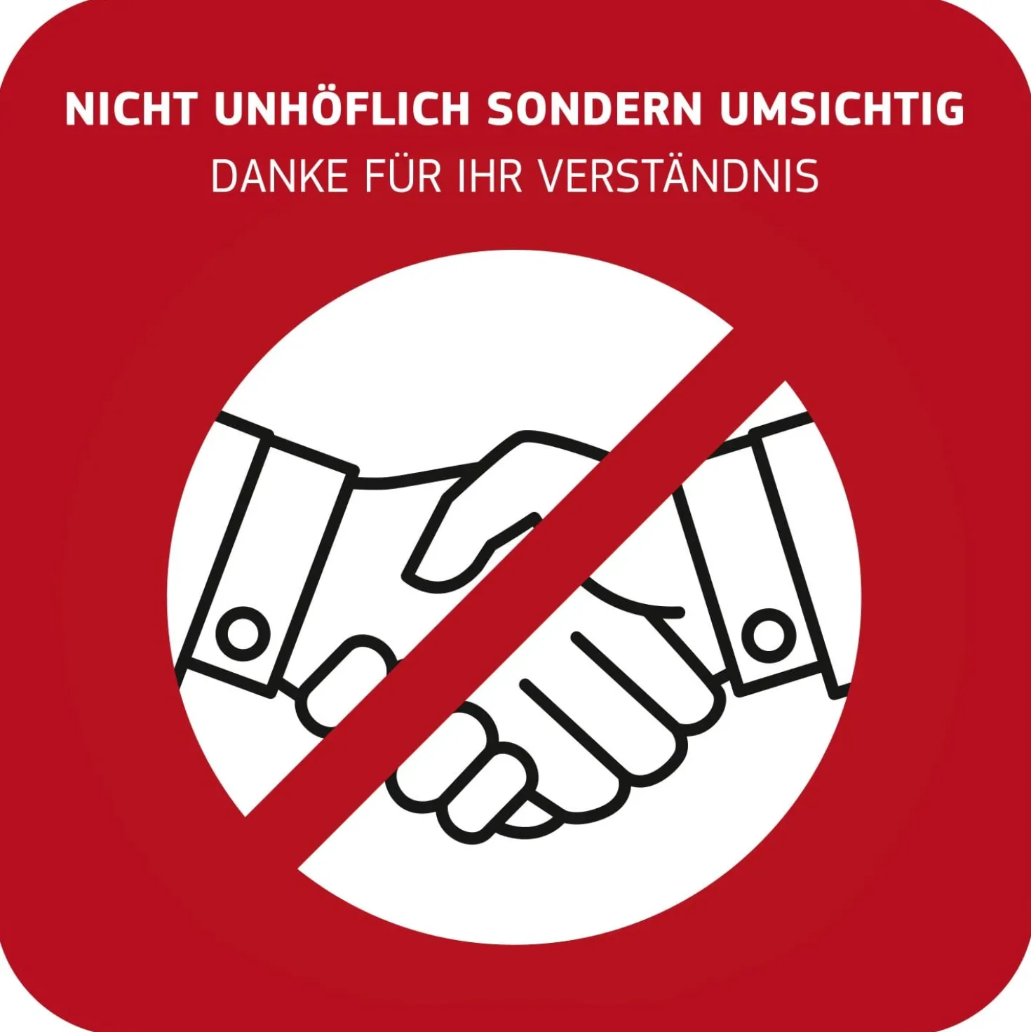 Hinweisschild «Händeschütteln vermeiden»