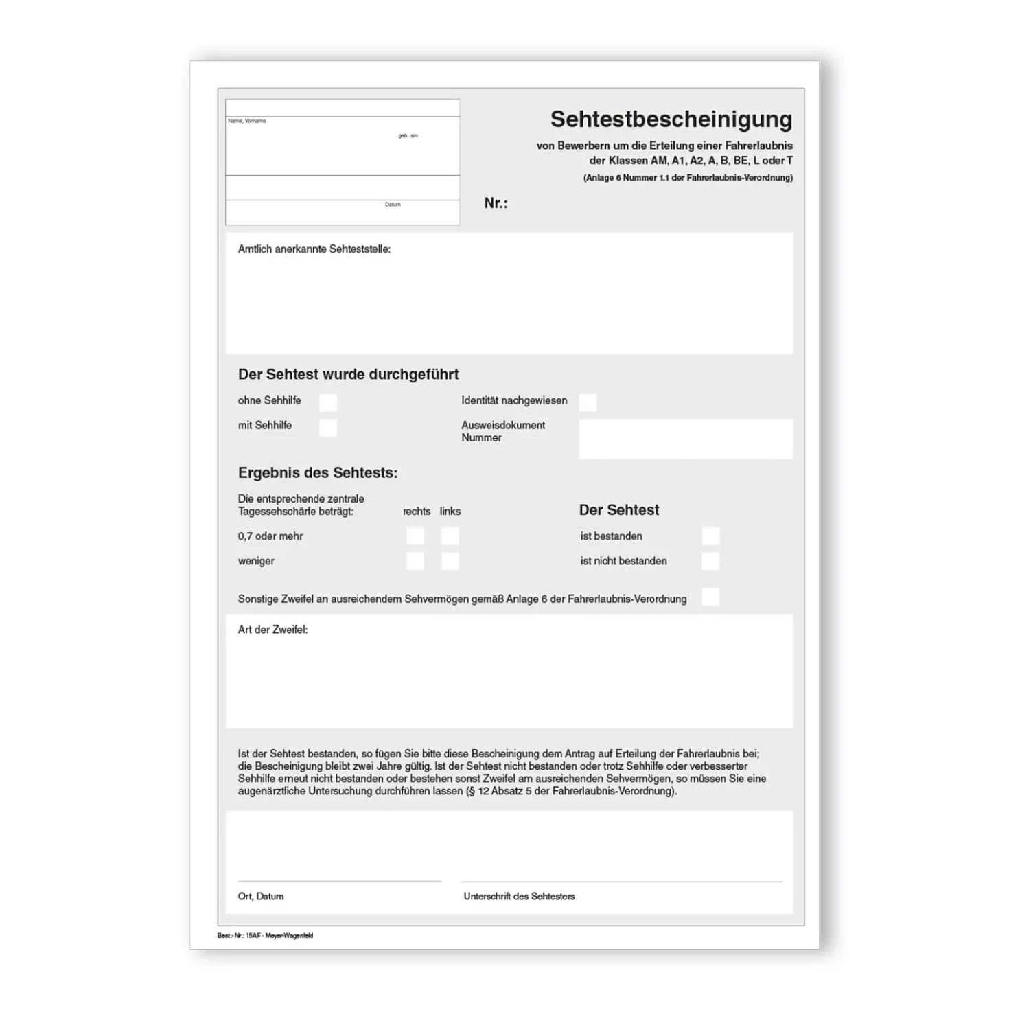 Sehtestbescheinigung