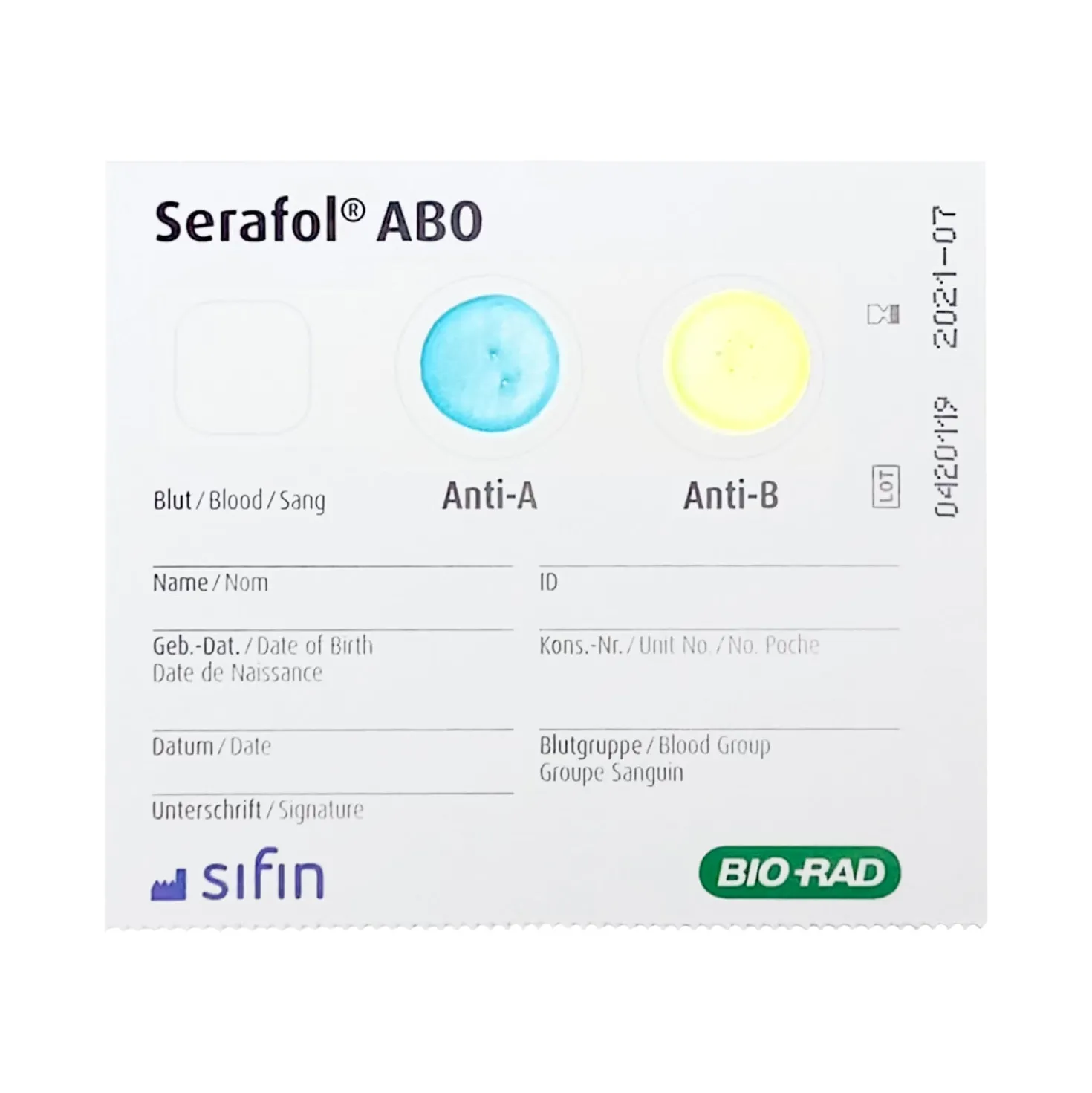 Serafol AB0 Bedside-Karten