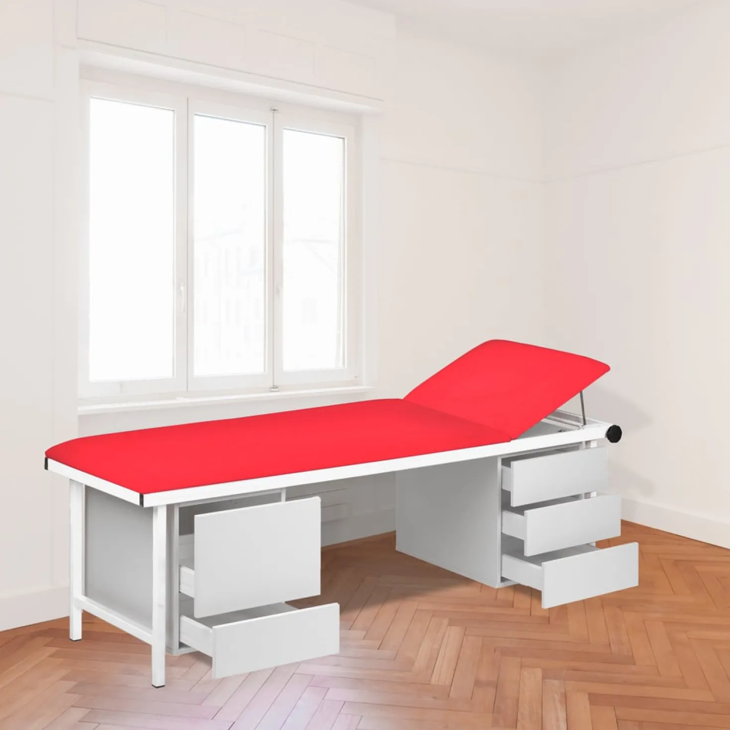 Untersuchungsliege mit Unterschränken