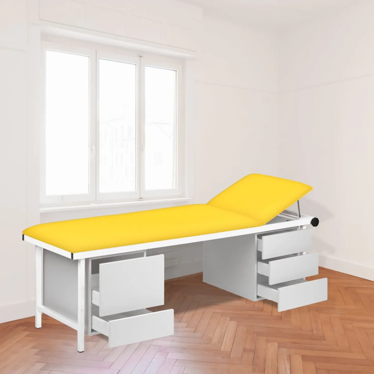 Untersuchungsliege mit Unterschränken